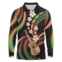 Hawaiian Ukulele Long Sleeve Polo Shirt Jawaiian Fantastic Plumeria