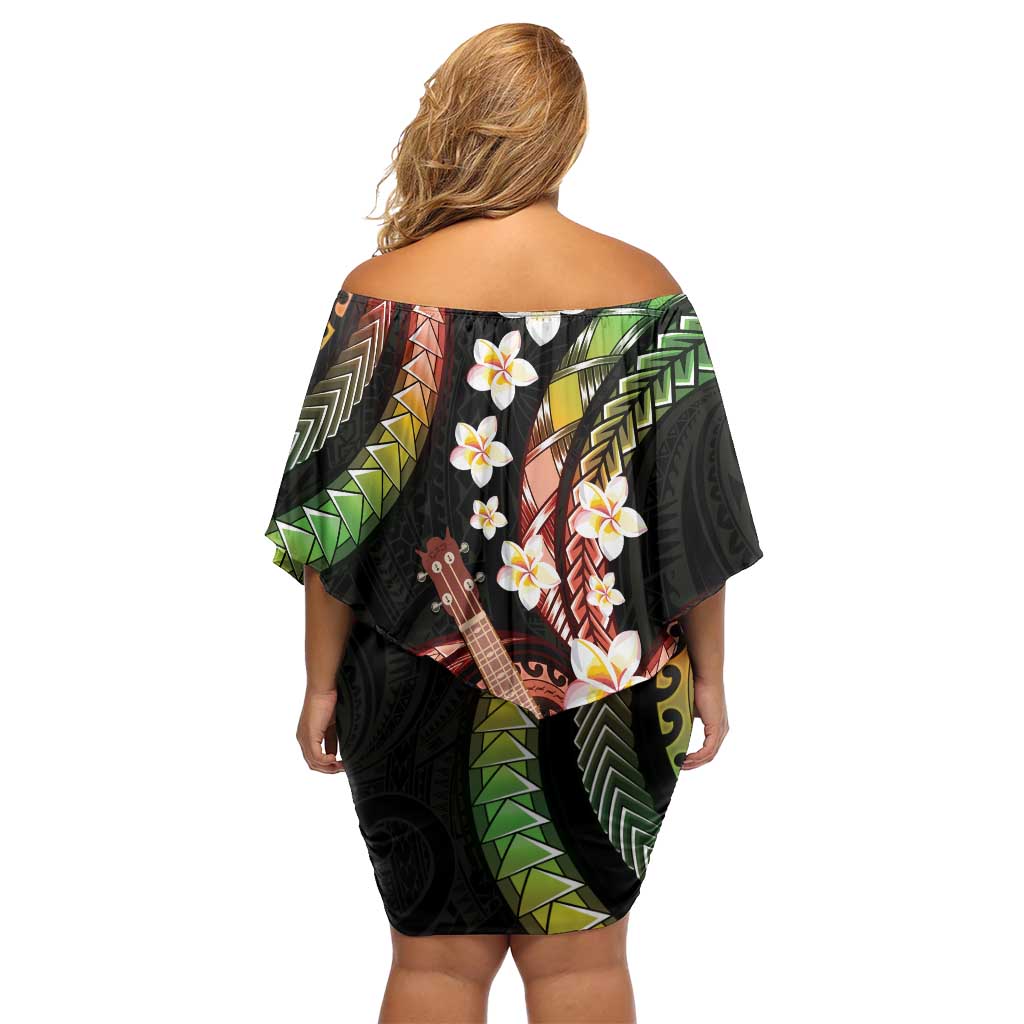 Hawaiian Ukulele Off Shoulder Short Dress Jawaiian Fantastic Plumeria