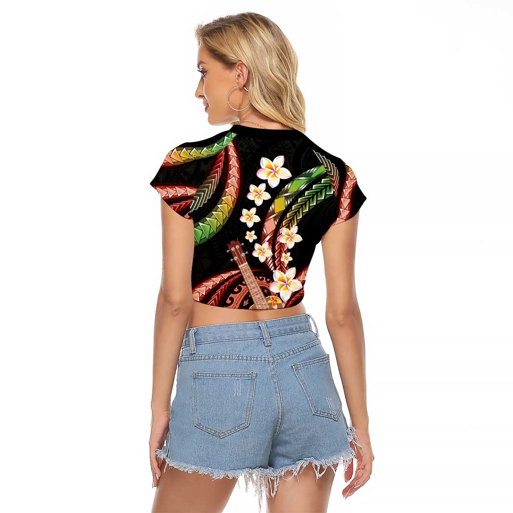 Hawaiian Ukulele Raglan Cropped T Shirt Jawaiian Fantastic Plumeria