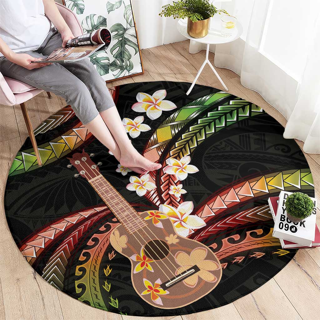 Hawaiian Ukulele Round Carpet Jawaiian Fantastic Plumeria