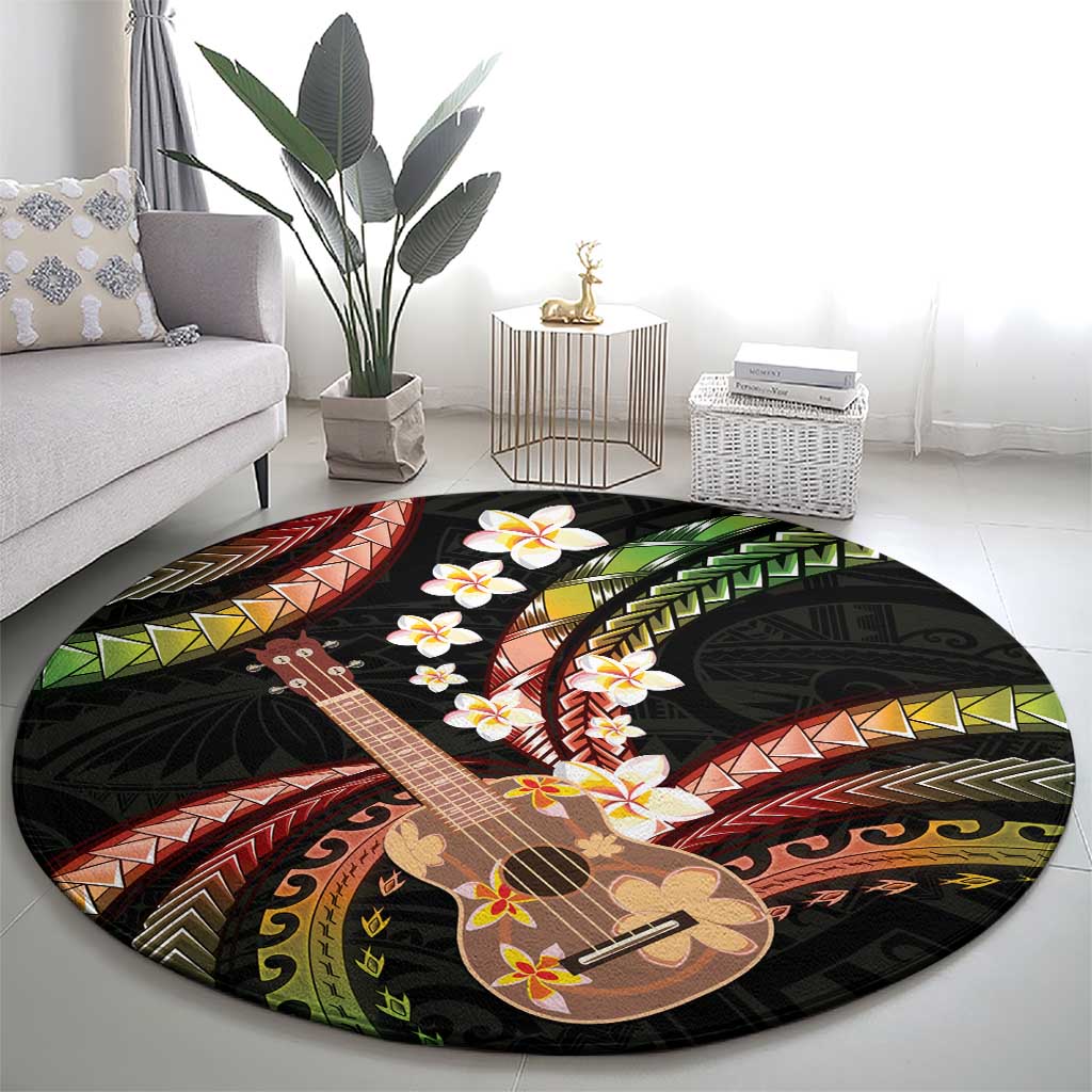 Hawaiian Ukulele Round Carpet Jawaiian Fantastic Plumeria