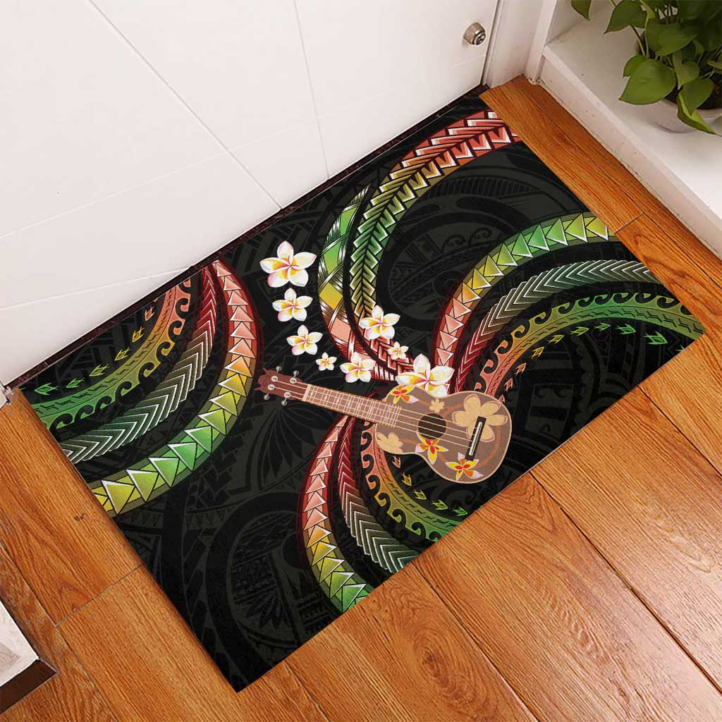 Hawaiian Ukulele Rubber Doormat Jawaiian Fantastic Plumeria