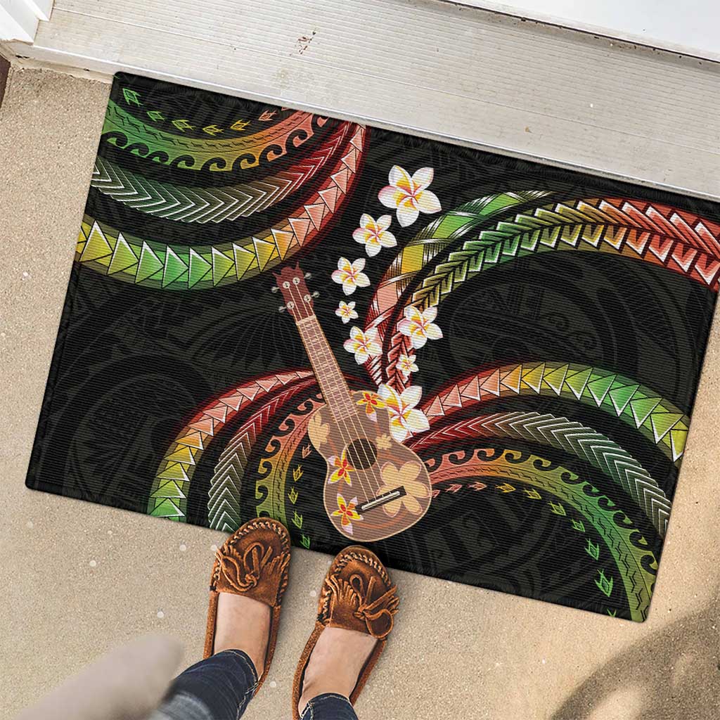 Hawaiian Ukulele Rubber Doormat Jawaiian Fantastic Plumeria