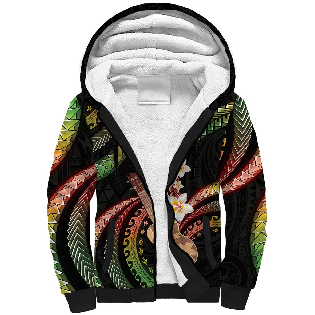 Hawaiian Ukulele Sherpa Hoodie Jawaiian Fantastic Plumeria