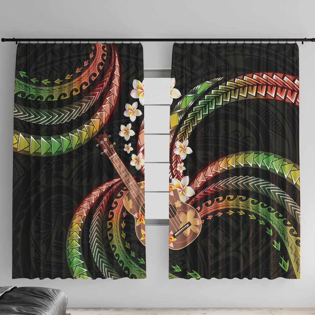 Hawaiian Ukulele Window Curtain Jawaiian Fantastic Plumeria