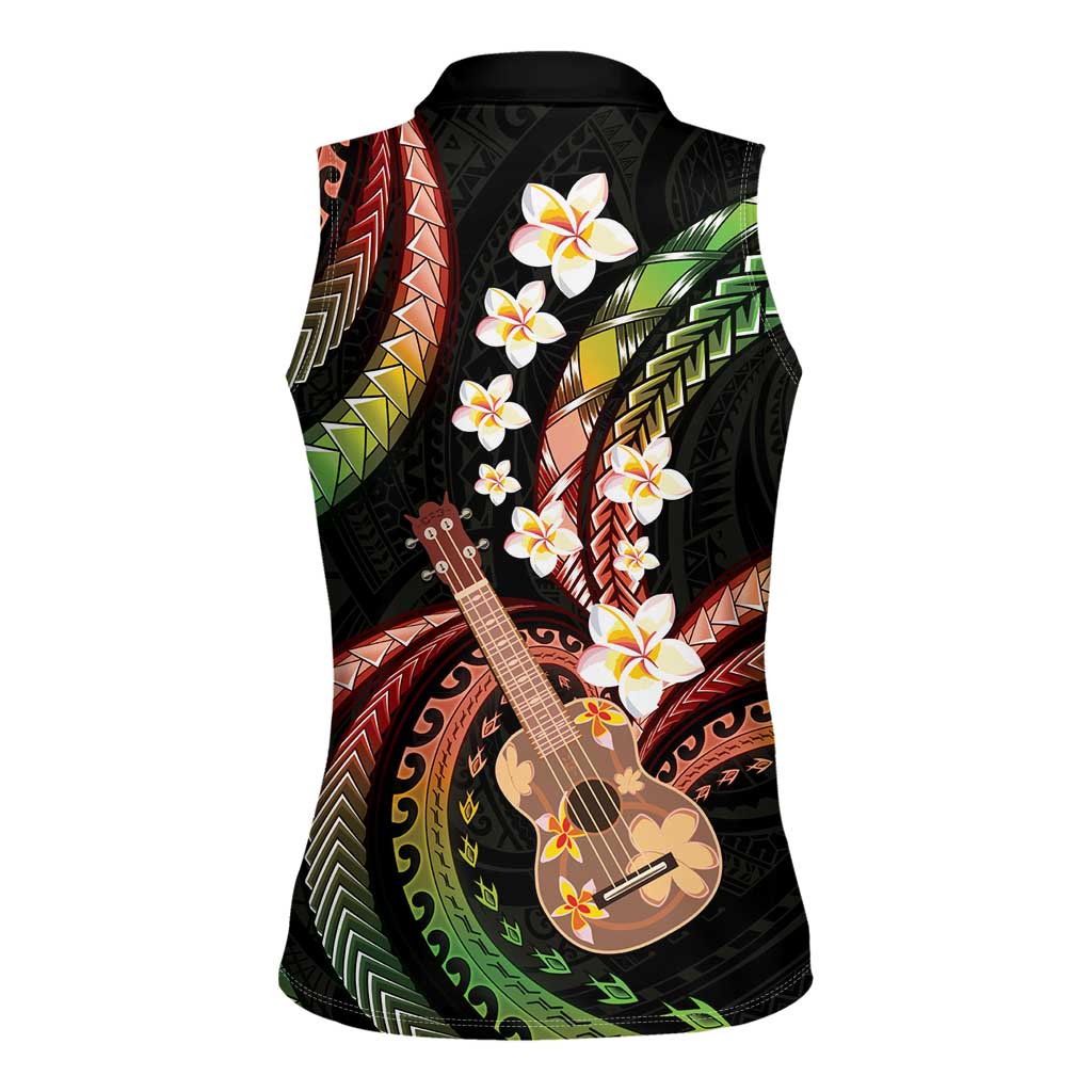 Hawaiian Ukulele Women Sleeveless Polo Shirt Jawaiian Fantastic Plumeria