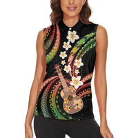 Hawaiian Ukulele Women Sleeveless Polo Shirt Jawaiian Fantastic Plumeria