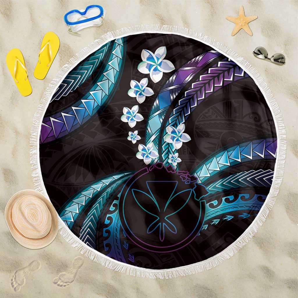 Hawaii Map Kanaka Maoli Beach Blanket Fantastic Frangipani Amethyst Gradient