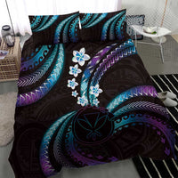 Hawaii Map Kanaka Maoli Bedding Set Fantastic Frangipani Amethyst Gradient