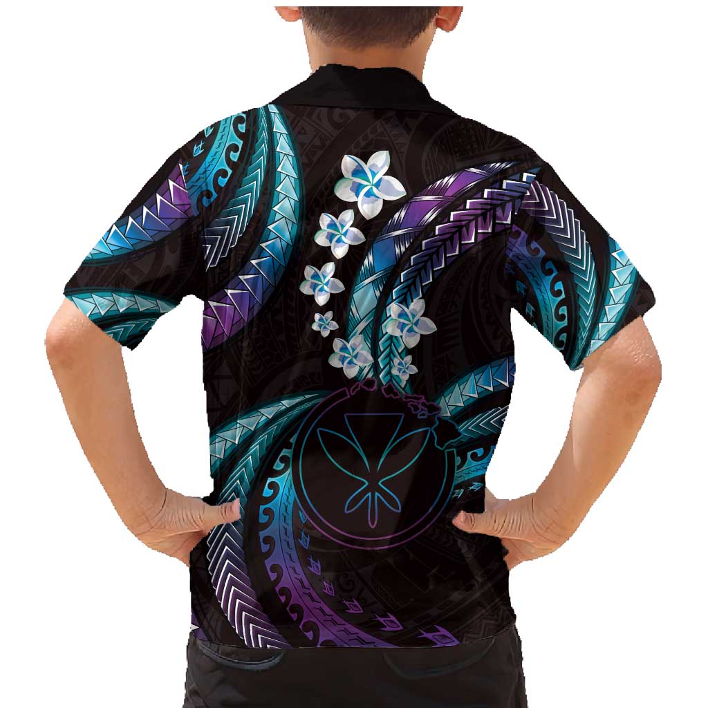 Hawaii Map Kanaka Maoli Family Matching Mermaid Dress and Hawaiian Shirt Fantastic Frangipani Amethyst Gradient