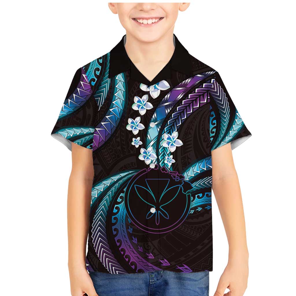 Hawaii Map Kanaka Maoli Family Matching Mermaid Dress and Hawaiian Shirt Fantastic Frangipani Amethyst Gradient