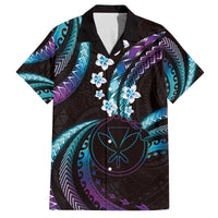 Hawaii Map Kanaka Maoli Family Matching Off The Shoulder Long Sleeve Dress and Hawaiian Shirt Fantastic Frangipani Amethyst Gradient