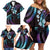 Hawaii Map Kanaka Maoli Family Matching Off Shoulder Short Dress and Hawaiian Shirt Fantastic Frangipani Amethyst Gradient