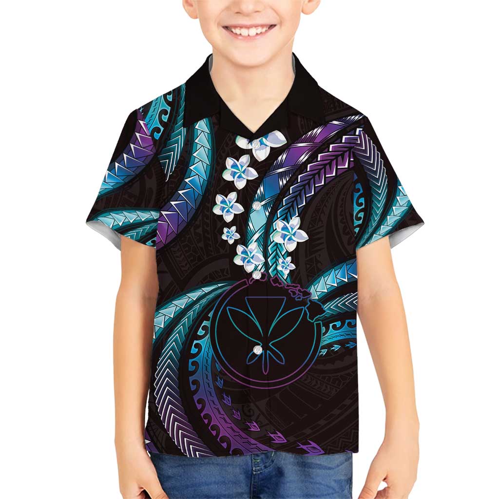 Hawaii Map Kanaka Maoli Family Matching Puletasi and Hawaiian Shirt Fantastic Frangipani Amethyst Gradient
