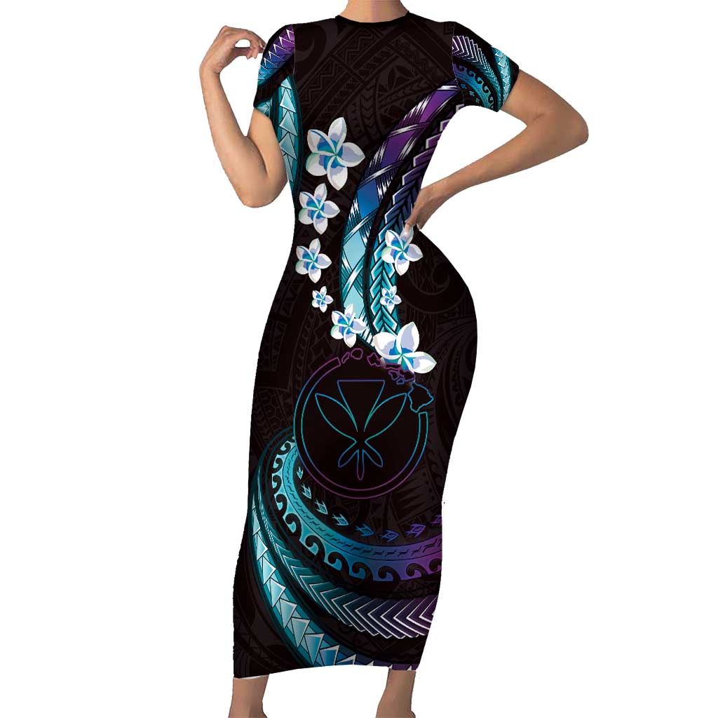 Hawaii Map Kanaka Maoli Family Matching Short Sleeve Bodycon Dress and Hawaiian Shirt Fantastic Frangipani Amethyst Gradient