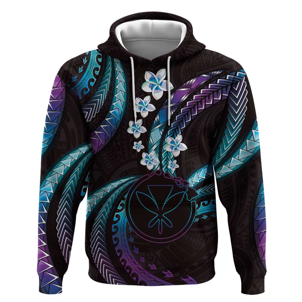 Hawaii Map Kanaka Maoli Hoodie Fantastic Frangipani Amethyst Gradient