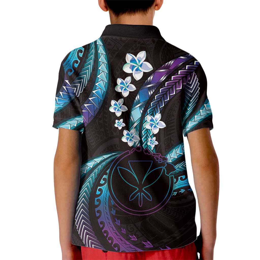 Hawaii Map Kanaka Maoli Kid Polo Shirt Fantastic Frangipani Amethyst Gradient