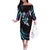 Hawaii Map Kanaka Maoli Off The Shoulder Long Sleeve Dress Fantastic Frangipani Amethyst Gradient