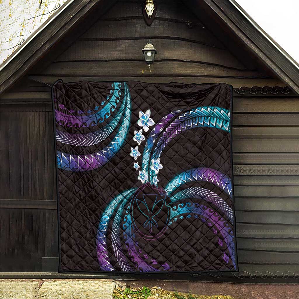 Hawaii Map Kanaka Maoli Quilt Fantastic Frangipani Amethyst Gradient