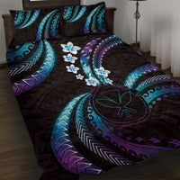 Hawaii Map Kanaka Maoli Quilt Bed Set Fantastic Frangipani Amethyst Gradient