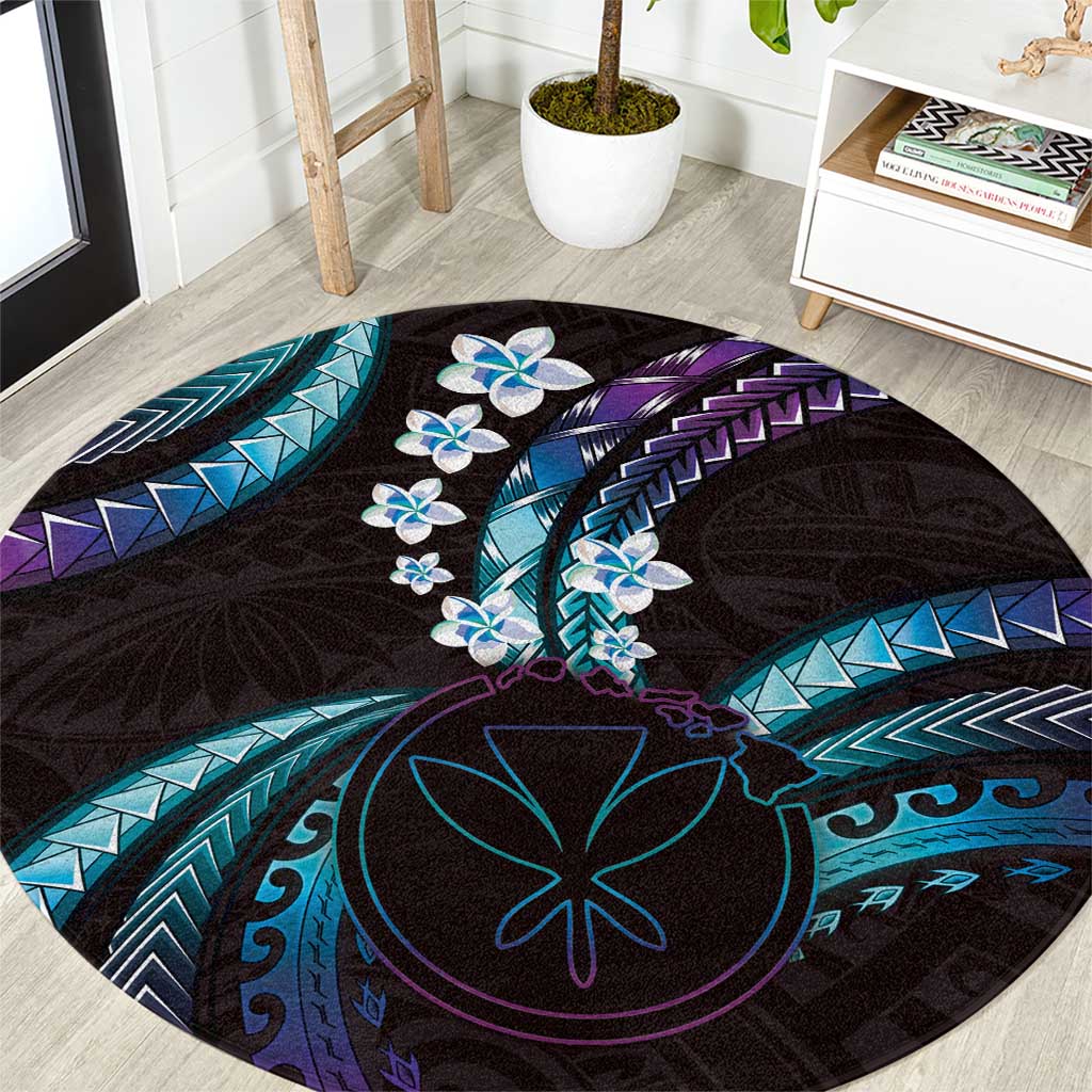Hawaii Map Kanaka Maoli Round Carpet Fantastic Frangipani Amethyst Gradient