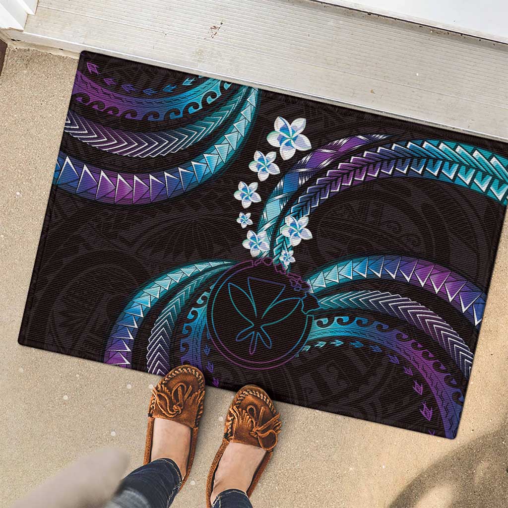 Hawaii Map Kanaka Maoli Rubber Doormat Fantastic Frangipani Amethyst Gradient