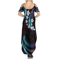 Hawaii Map Kanaka Maoli Summer Maxi Dress Fantastic Frangipani Amethyst Gradient
