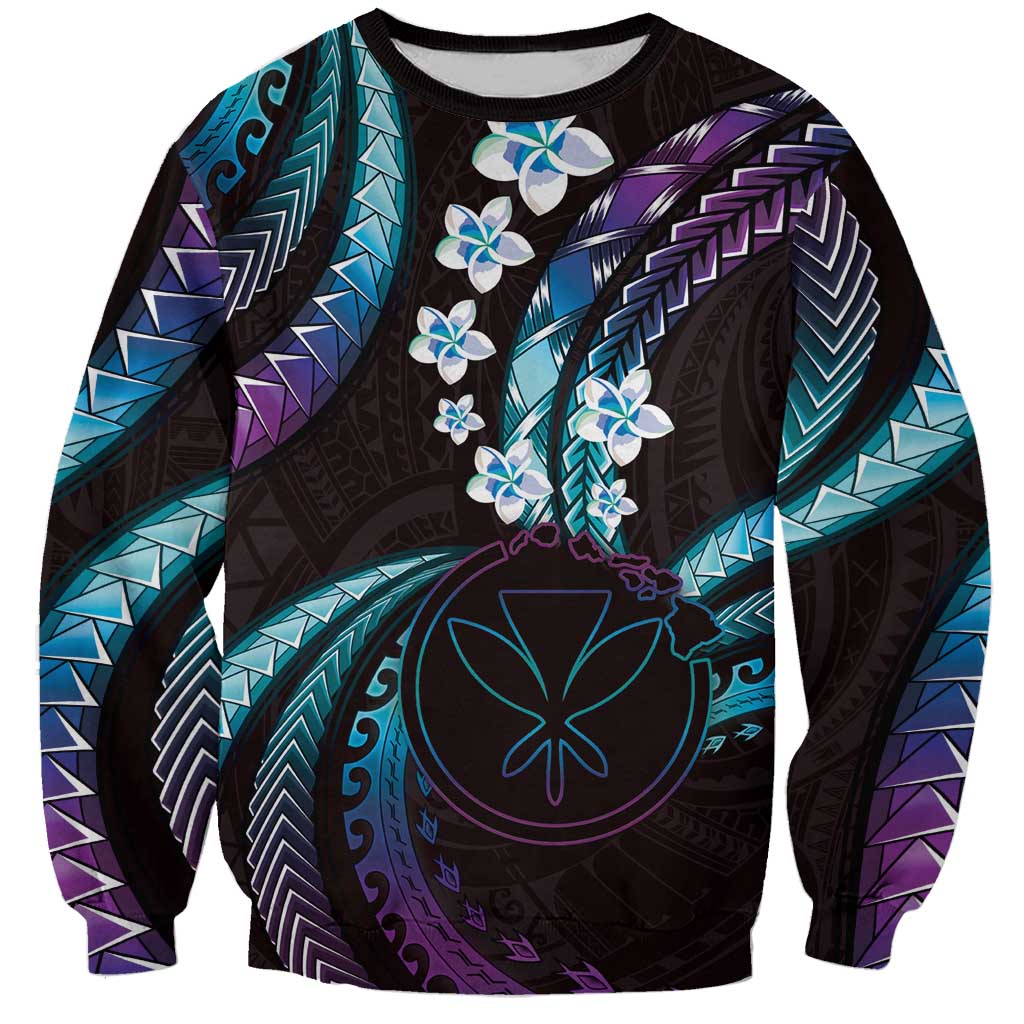 Hawaii Map Kanaka Maoli Sweatshirt Fantastic Frangipani Amethyst Gradient