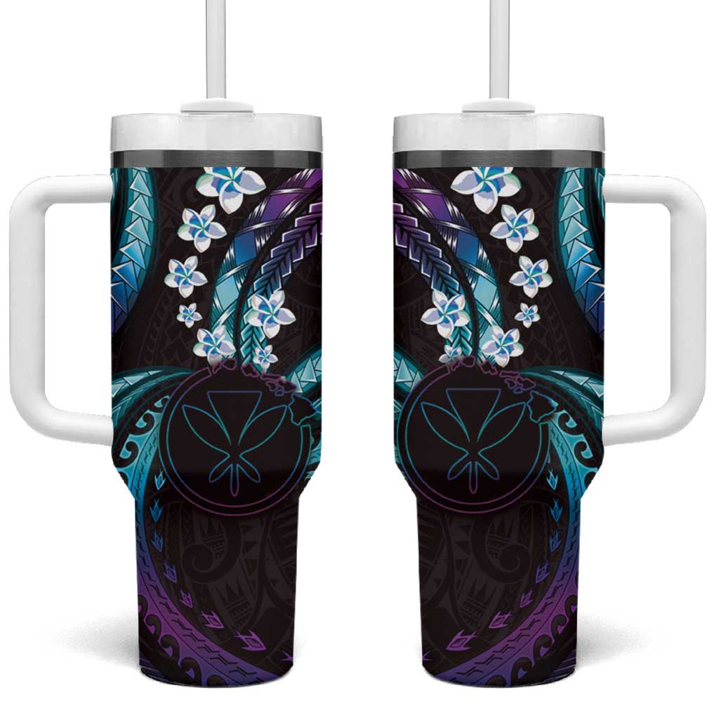 Hawaii Map Kanaka Maoli Tumbler With Handle Fantastic Frangipani Amethyst Gradient
