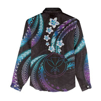 Hawaii Map Kanaka Maoli Women Casual Shirt Fantastic Frangipani Amethyst Gradient