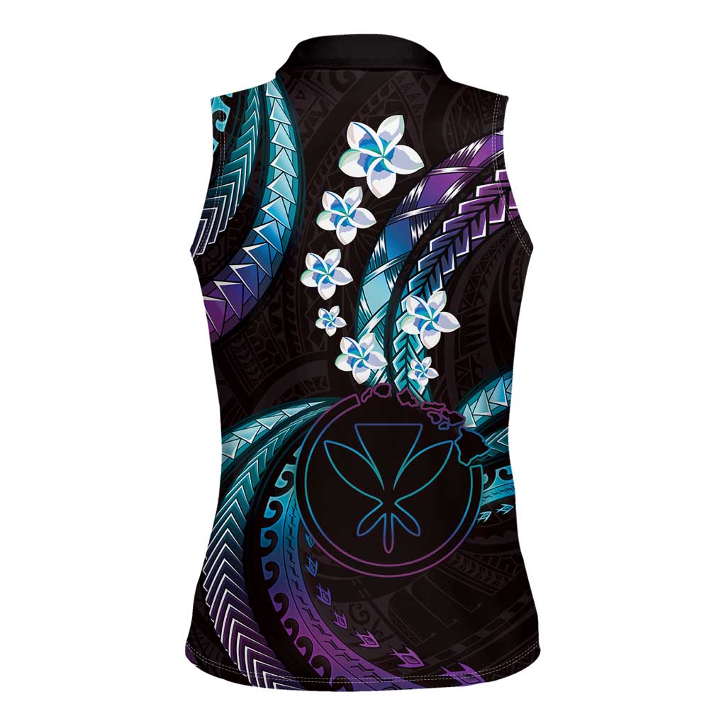 Hawaii Map Kanaka Maoli Women Sleeveless Polo Shirt Fantastic Frangipani Amethyst Gradient