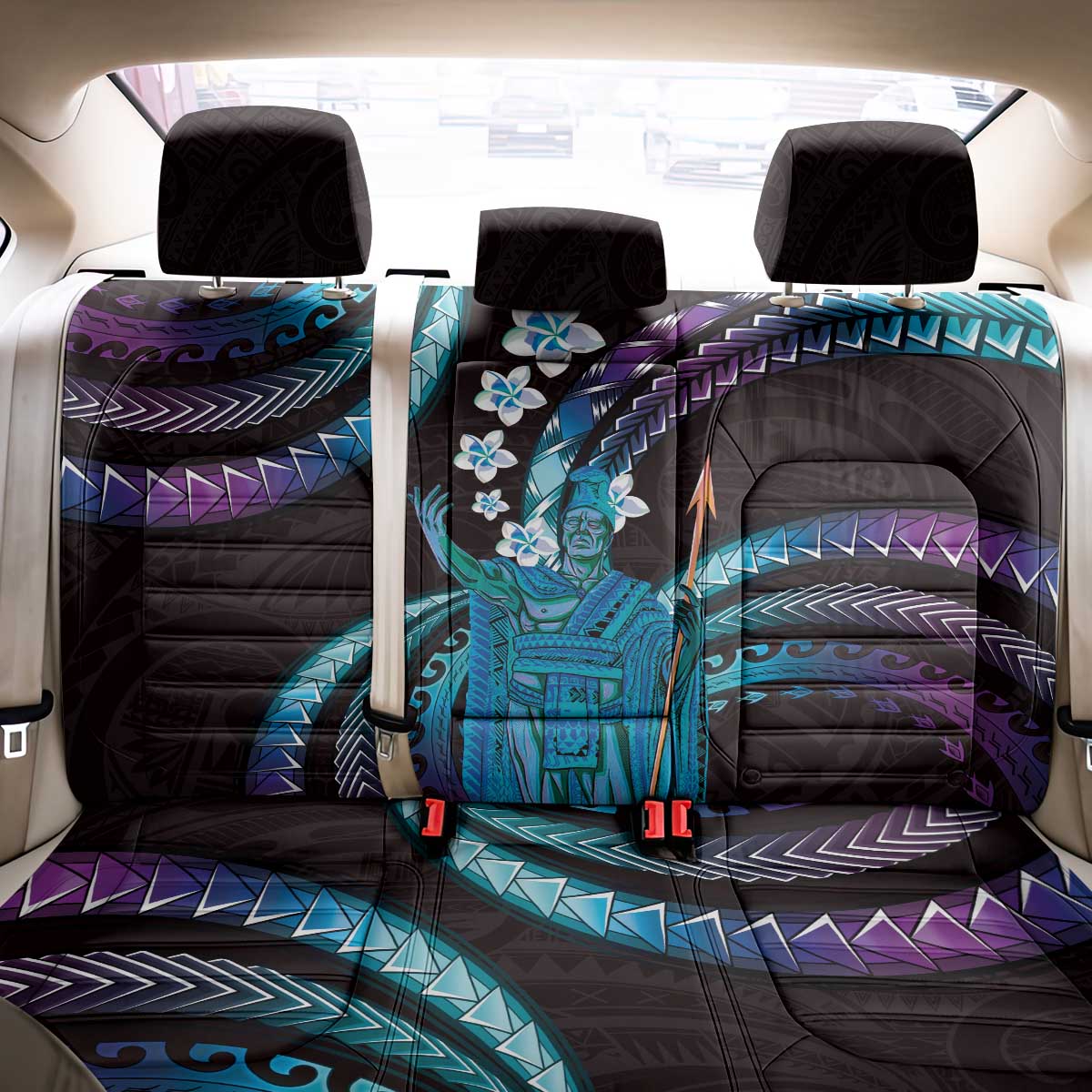 Hawaii King Kamehameha Back Car Seat Cover Fantastic Plumeria Amethyst Gradient