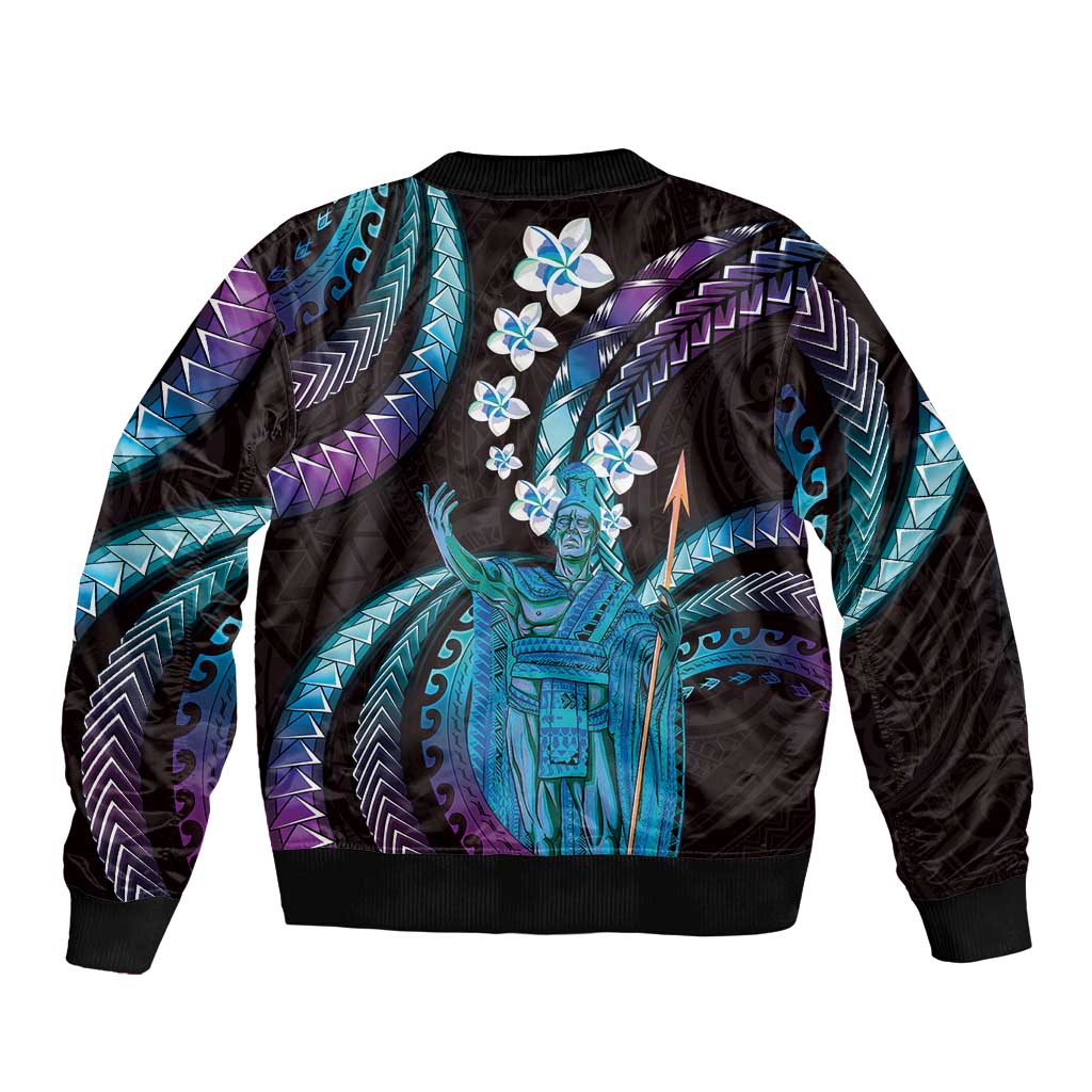 Hawaii King Kamehameha Bomber Jacket Fantastic Plumeria Amethyst Gradient