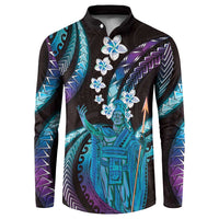 Hawaii King Kamehameha Button Sweatshirt Fantastic Plumeria Amethyst Gradient