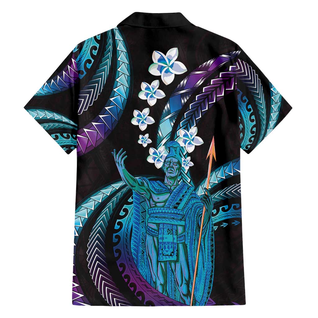 Hawaii King Kamehameha Family Matching Long Sleeve Bodycon Dress and Hawaiian Shirt Fantastic Plumeria Amethyst Gradient