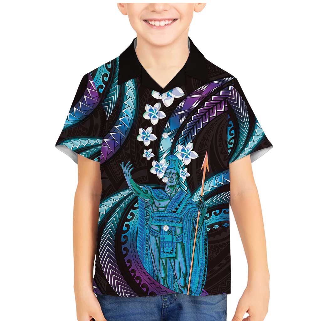 Hawaii King Kamehameha Family Matching Mermaid Dress and Hawaiian Shirt Fantastic Plumeria Amethyst Gradient