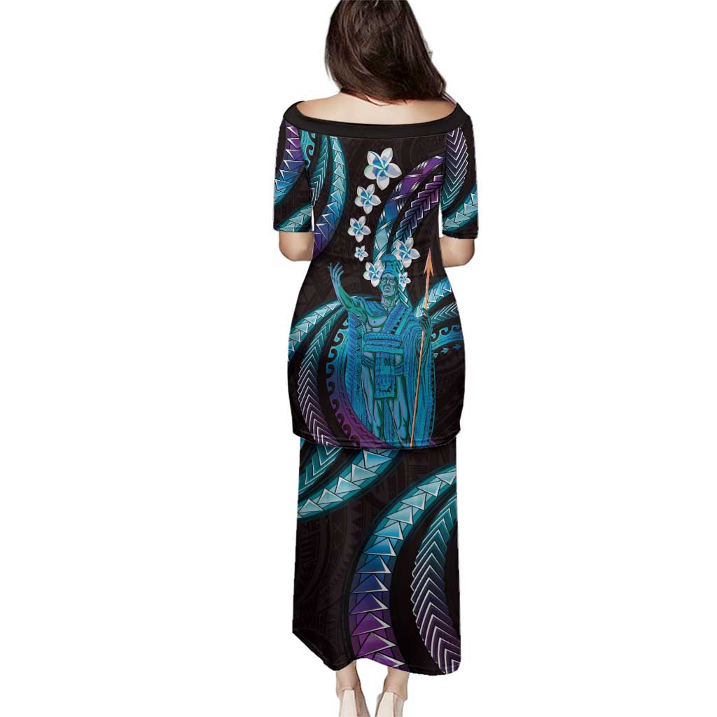 Hawaii King Kamehameha Family Matching Puletasi and Hawaiian Shirt Fantastic Plumeria Amethyst Gradient