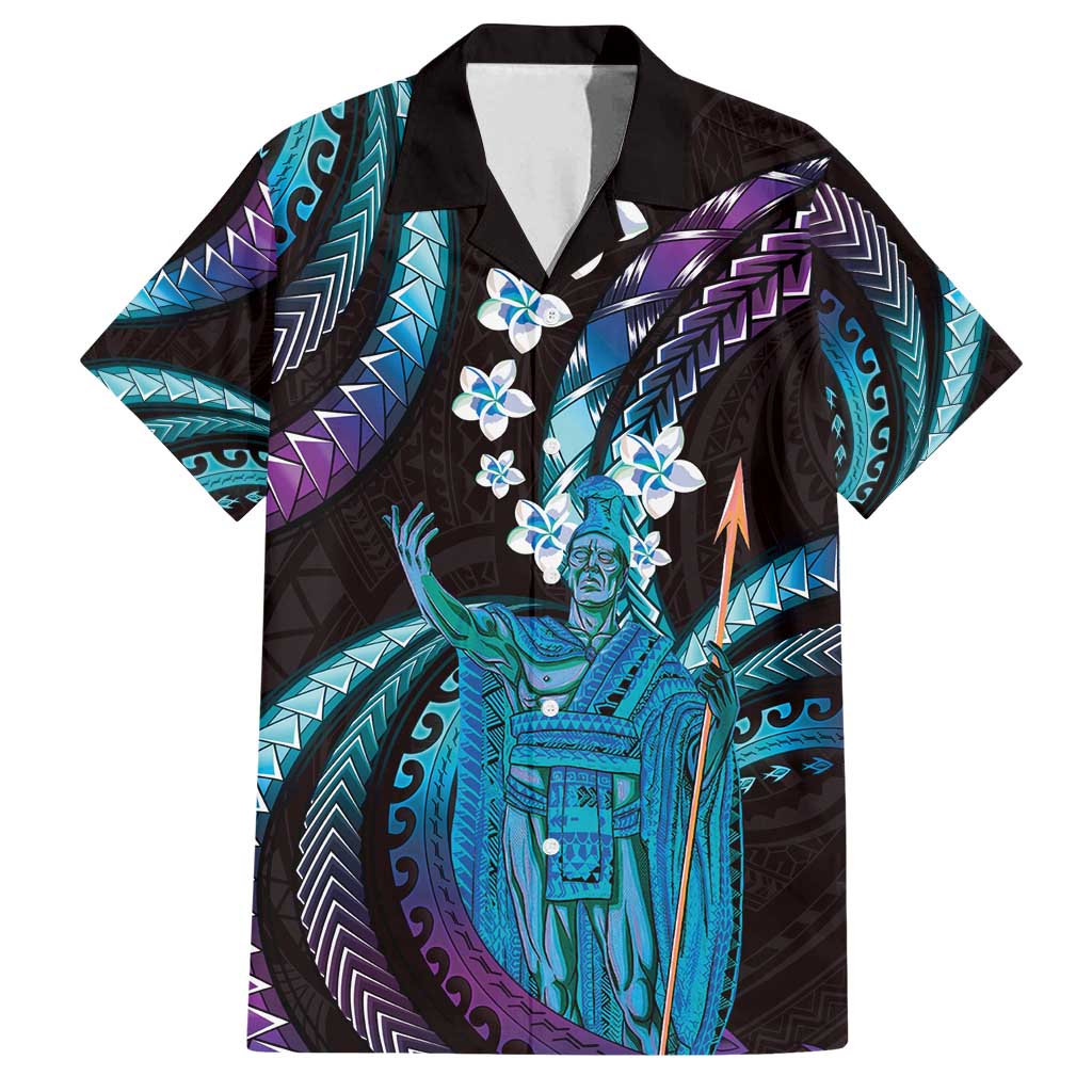 Hawaii King Kamehameha Family Matching Summer Maxi Dress and Hawaiian Shirt Fantastic Plumeria Amethyst Gradient