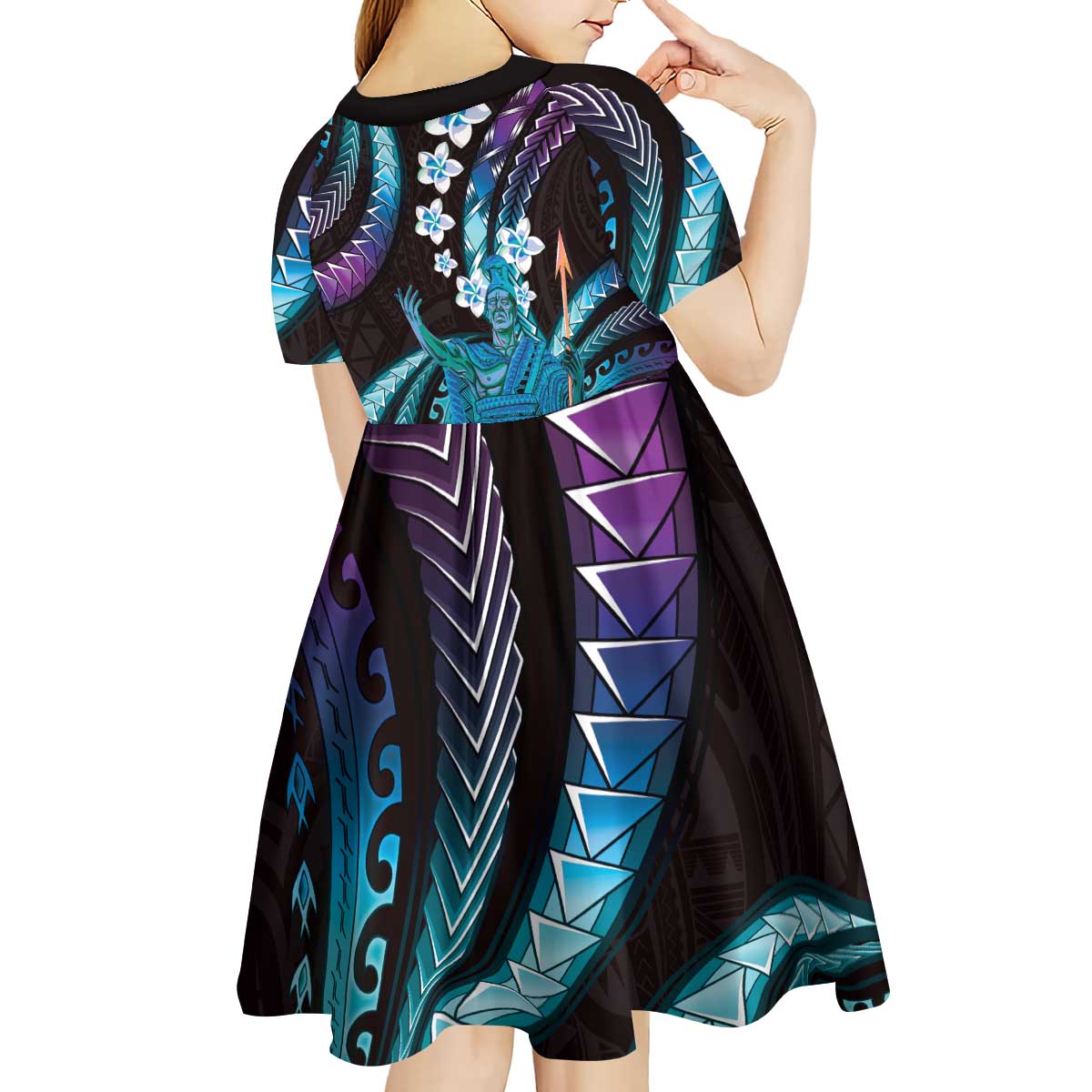Hawaii King Kamehameha Kid Short Sleeve Dress Fantastic Plumeria Amethyst Gradient