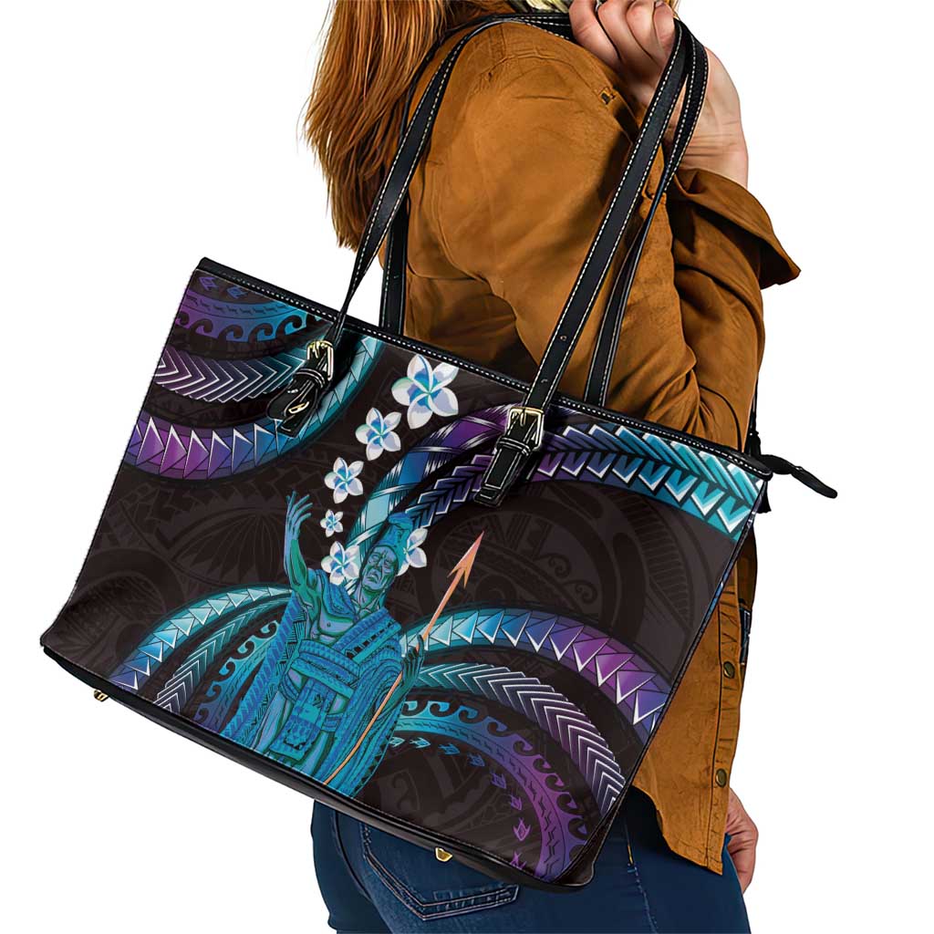 Hawaii King Kamehameha Leather Tote Bag Fantastic Plumeria Amethyst Gradient