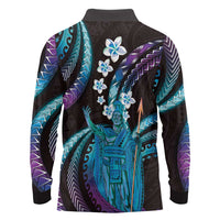Hawaii King Kamehameha Long Sleeve Polo Shirt Fantastic Plumeria Amethyst Gradient