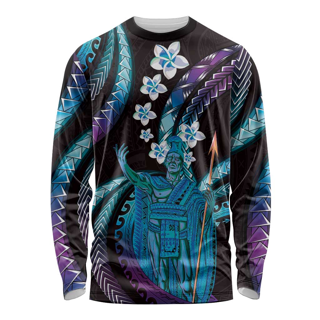 Hawaii King Kamehameha Long Sleeve Shirt Fantastic Plumeria Amethyst Gradient