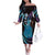 Hawaii King Kamehameha Off The Shoulder Long Sleeve Dress Fantastic Plumeria Amethyst Gradient