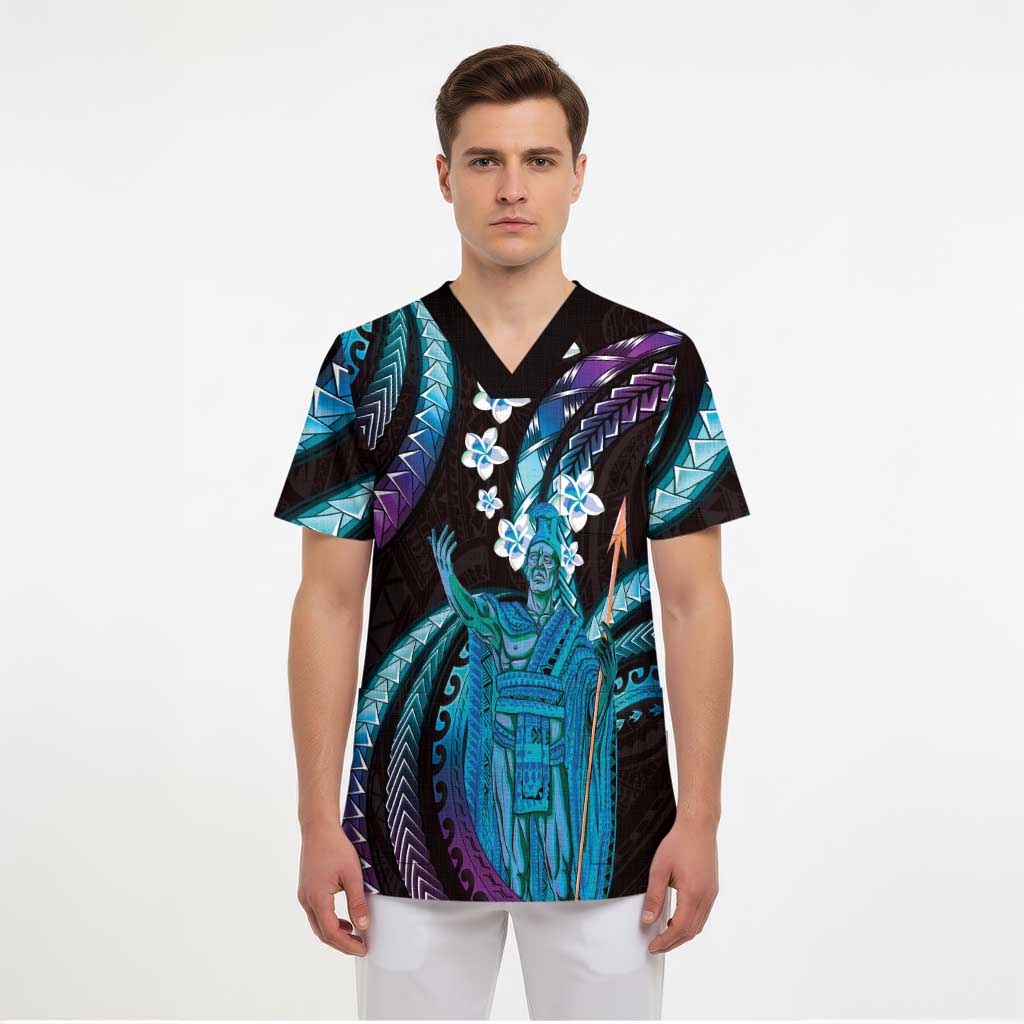 Hawaii King Kamehameha Scrub Top Fantastic Plumeria Amethyst Gradient - Polynesian Pride