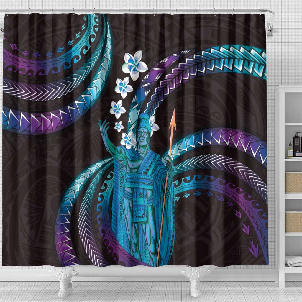 Hawaii King Kamehameha Shower Curtain Fantastic Plumeria Amethyst Gradient