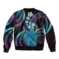 Hawaii King Kamehameha Sleeve Zip Bomber Jacket Fantastic Plumeria Amethyst Gradient