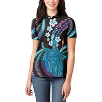 Hawaii King Kamehameha Women Polo Shirt Fantastic Plumeria Amethyst Gradient