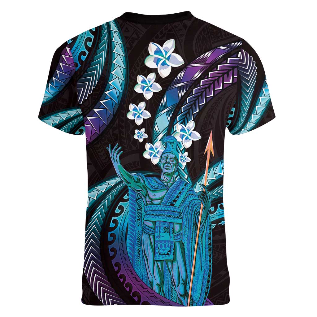 Hawaii King Kamehameha Women V-Neck T-Shirt Fantastic Plumeria Amethyst Gradient