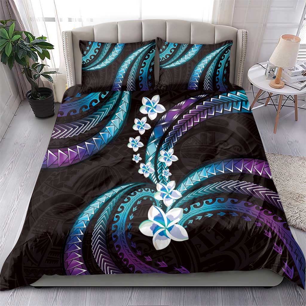 Hawaii Plumeria Bedding Set Amethyst Gradient Polynesian Pattern