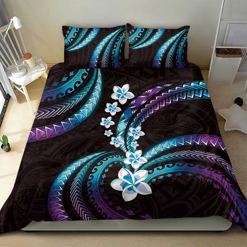 Hawaii Plumeria Bedding Set Amethyst Gradient Polynesian Pattern